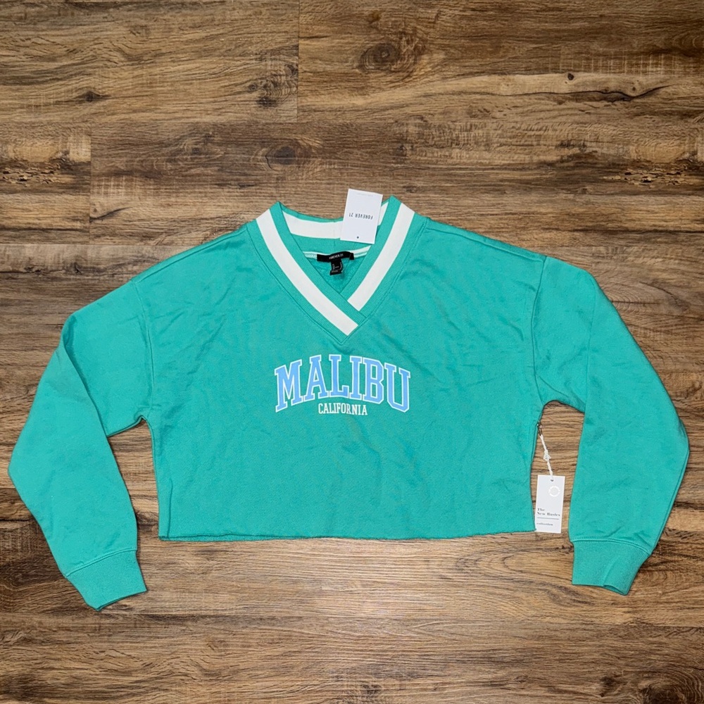 Malibu Cropped Teal Sweatshirt